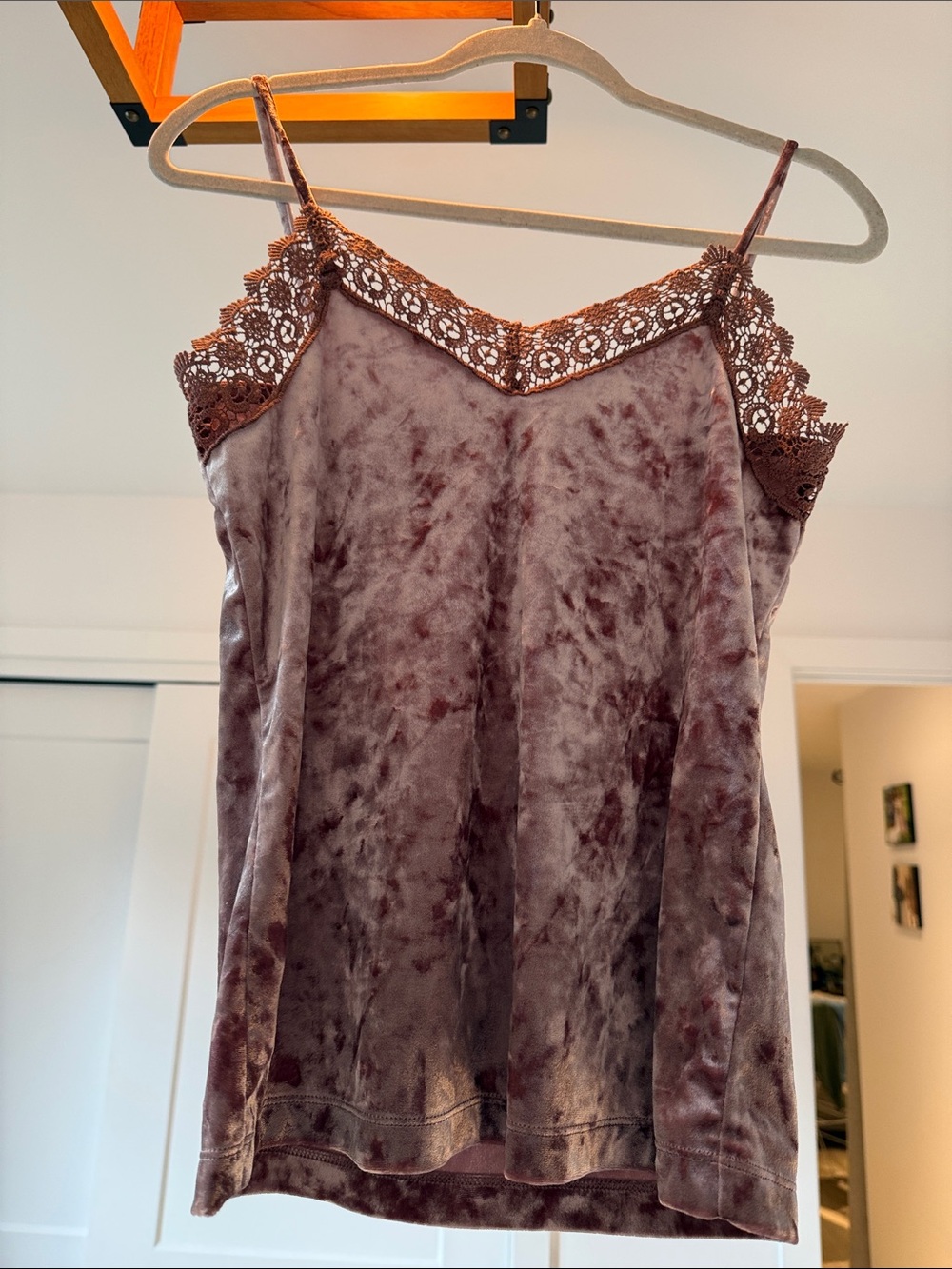 Only Velvet Lace Trim Cami in Mauve
